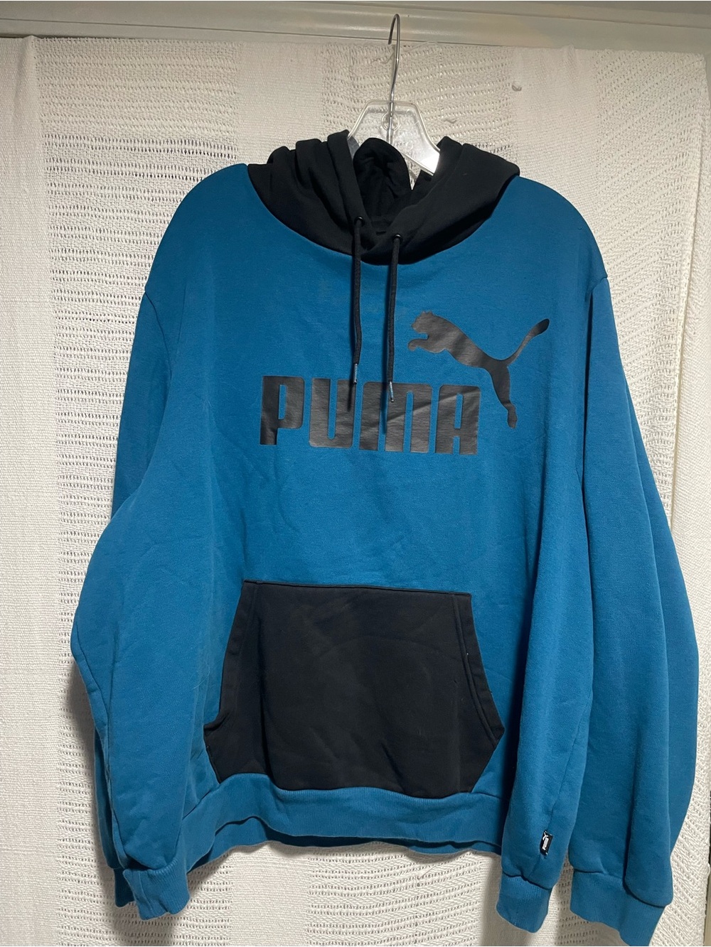 Puma Men's Teal and Black Logo Hoodie 3XL